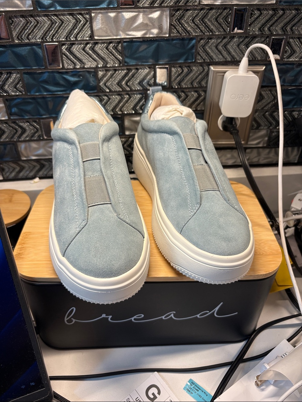 Paolo Sky Blue Suede Slip-On Platform Sneakers